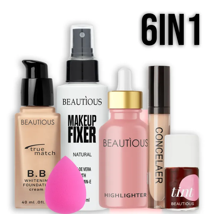 Beautious 6 in 1 - Deal Of Foundation + Concealer + Fixer + Highlighter + Beauty Blender + Lip Tint | Daraz.pk