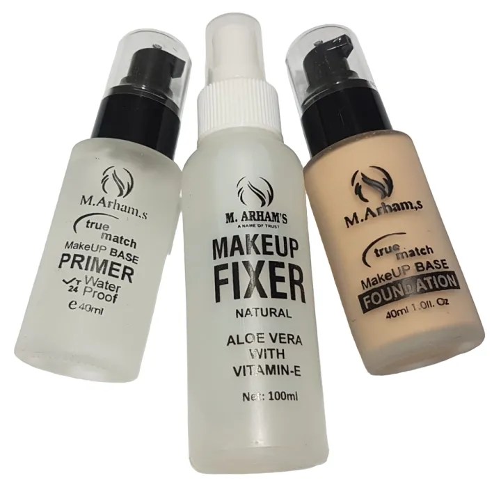 Deal of 3 Items Makeup Fixer, Liquid Foundation and Poreless Primer | Daraz.pk