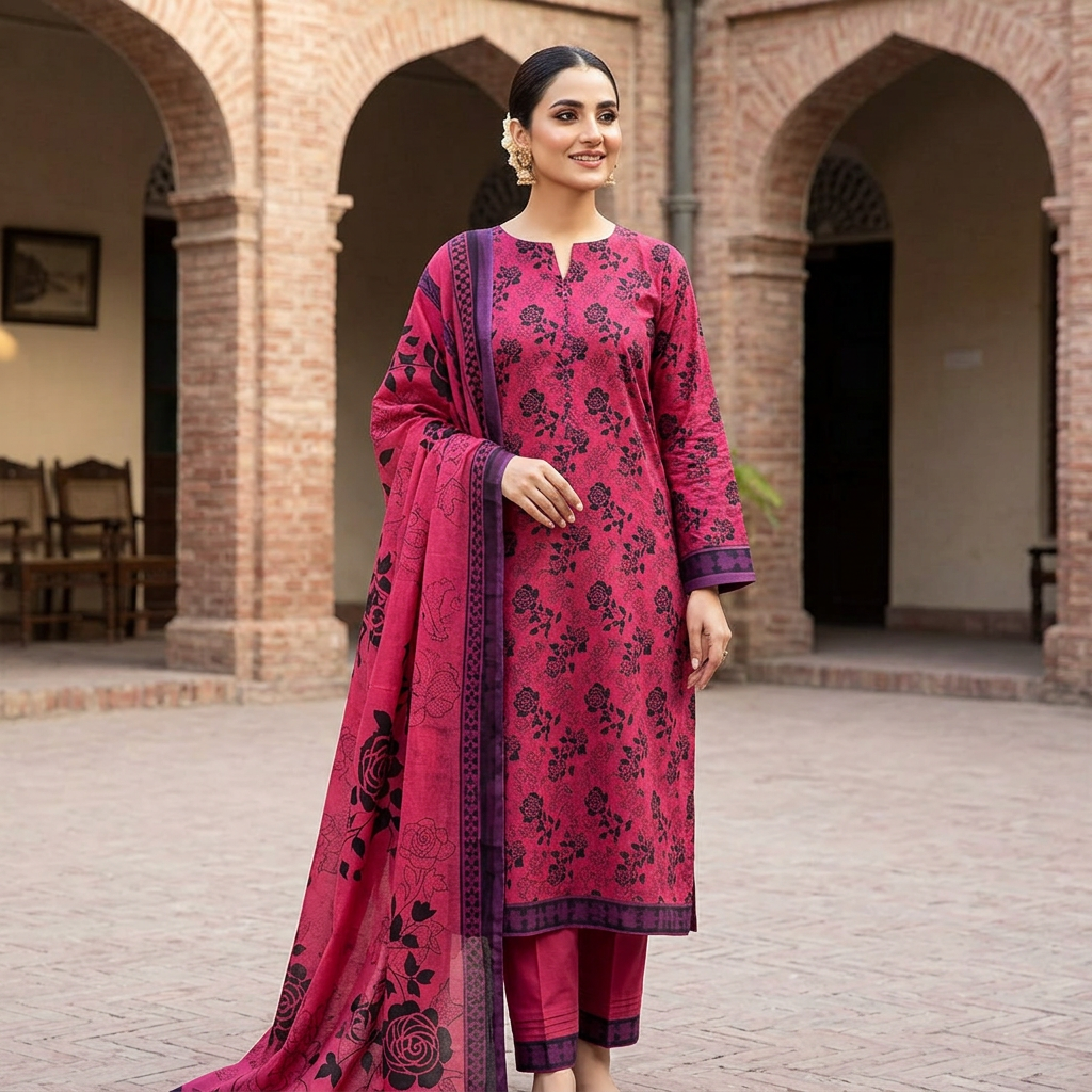 F.S Clothing 3 peice suit LAWN FABRON EMBROIDED SUIT WITH LAWN DUPATTA | Daraz.pk